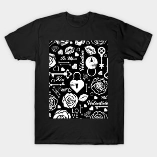 Kitsch Valentine | black and white | love pattern T-Shirt